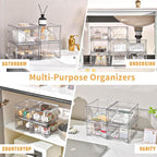 Stebopum 8 Pack Stackable Makeup Organizer, 4.4'' Tall Acrylic Bathroom Makeup Organizer and Storage Drawer with Pull-out Handle, Clear Plastic Storage Bins for Vanity,Pantry,Desk,Undersink,Kitchen