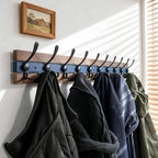 SKOLOO Rustic Coat Rack Wall Mount- 38-1/8" Long Coat Hooks for Wall with 10 Triple Hooks for Hanging Coats, Hats or Tools, Western National Parks Collection, Wood Brown & Blue, Pack of 2