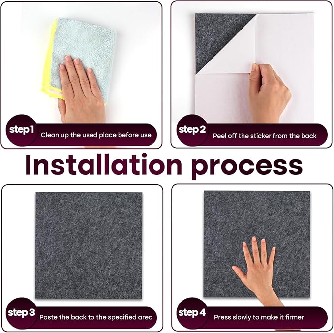Bouiexye Felt Cork Board Tiles 6 Pack Grey Bulletin Boards 12"x12" - 1/2" Thick Corkboards for Wall Bulletin Board Self Adhesive with 100 Push Pins for Wall School Home Office