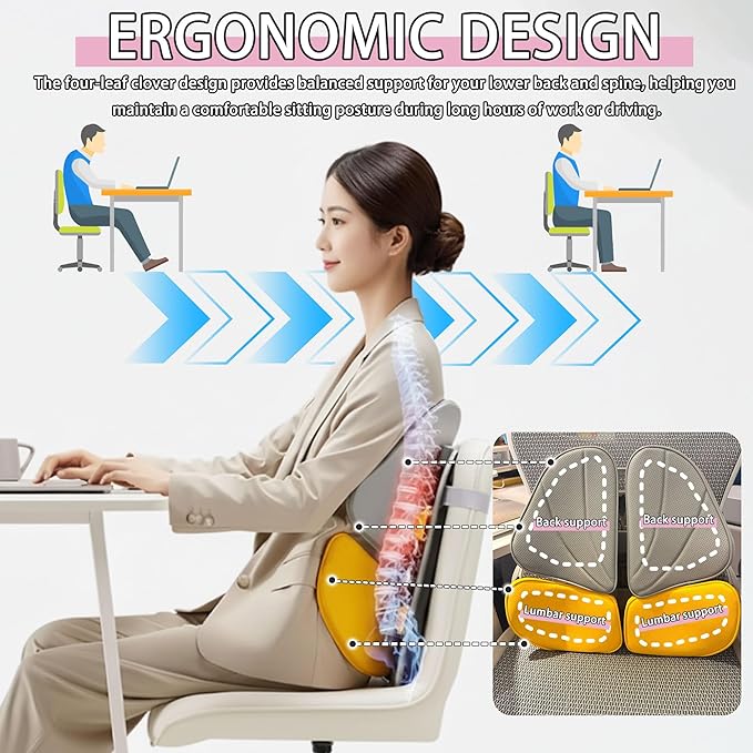 Rechteckig Lumbar Support Pillow for Office Chair, Office Home Must Haves, Back Support for Car, Back Cushion, Back Support Pillow for Chair, Height Adjustable, Dynamic Tracking of Back Movement
