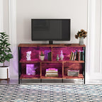 Horizontal Bookshelf,Industrial Modern 5 Cube Low Wide Cubby Bookcase with led Light,Long Wood and Metal Storage Organizer Open Shelf, Book Shelf Bedroom Storage for Home Office Living Room(Brown)