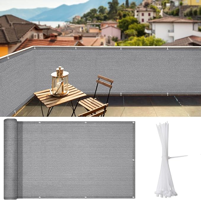 iCover 3.5x16.5ft Balcony Privacy Screen Fence, UV-Resistant Railing Fencing Cover for Porch Deck Patio Garden Backyard, Cable Zip Ties Included, Grey
