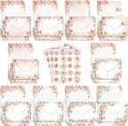 TaoBary 160 Pcs Stationery Paper Set 50 Double Sided Stationery Papers with 50 Matching Envelopes and 60 Round Dot Sticker, 10 Design(Pink Floral,5.5 x 8.25 Inch)