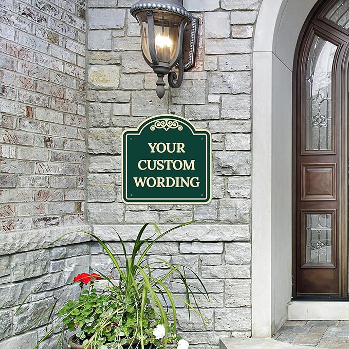 Custom Decorative Sign, Personalized Metal Sign for Business, Driveway, Home, Airbnb, Office Door Plaque,Green Background, 18x18 Inches, ACM, Fade Resistant, Made in USA