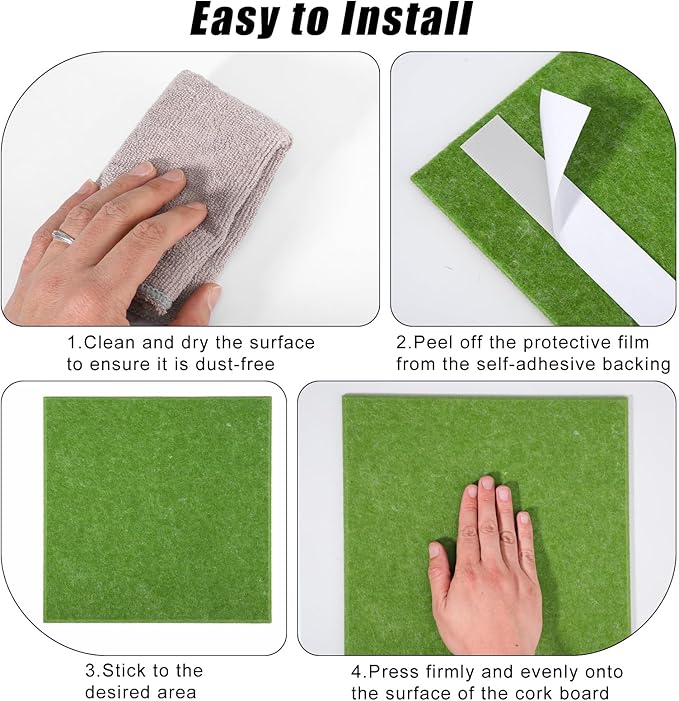 Large Cork Board 36" x 24", 6 Pack Felt Wall Tiles with Colored Pushpins, Bulletin Board with Removable Self-Adhesive Strips, Pin Board Cork Boards for Walls Office Home-Forest Green