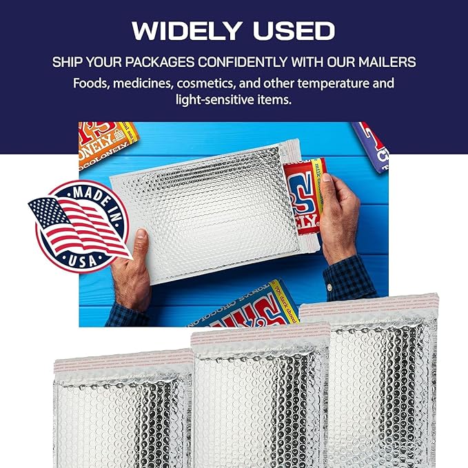 Pacron 200-Pack Insulated Silver Thermal Bubble Mailers 11 x 15 - Waterproof Metallic Foil Self-Sealing Padded Envelopes for Cold Shipping, Perishables, Food, Cosmetics, Pharmaceuticals