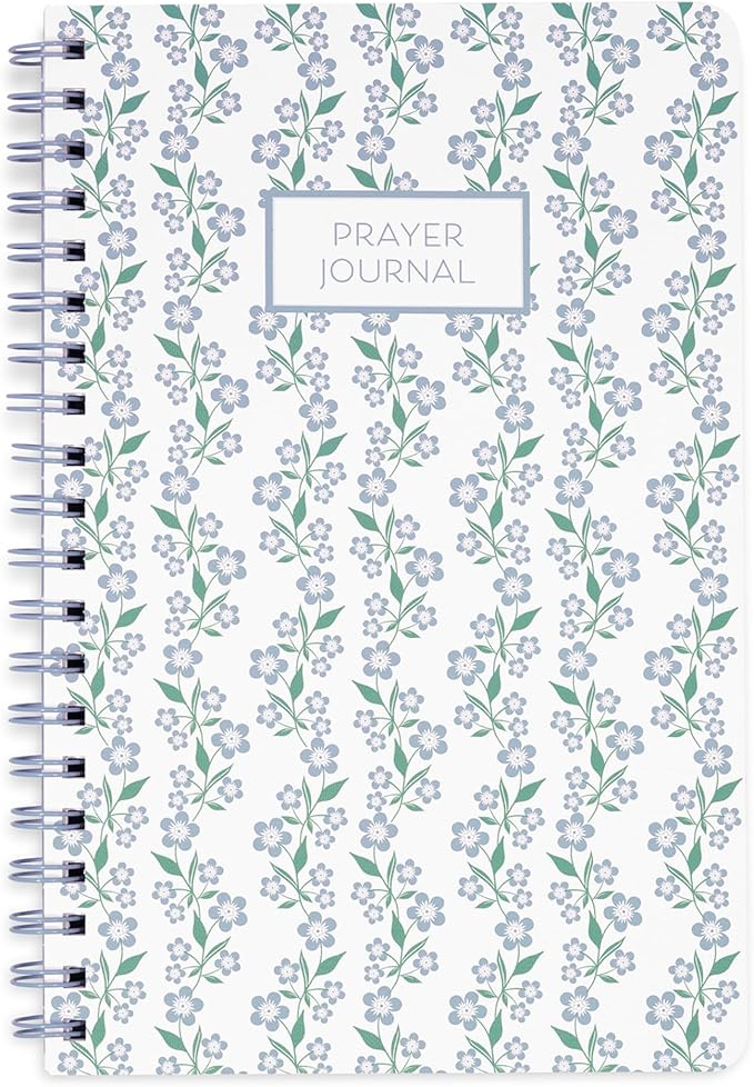 Steel Mill & Co Cute Floral Spiral Notebook Journal for Notes, 10.5" x 7.5" Prayer Journal and Church Notes Journal for Women with Durable Hardcover and 60 Lined Pages with Prompts (Blue Floral)