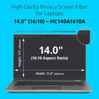 Kensington High Clarity Privacy Screens Filter for 14 inch 16:10 Laptops, Easy Installation Privacy Filter, Anti-Glare, 2H Hardness Protection, Compatible with HP Lenovo Samsung Asus, HC140A1610A