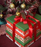 Soul & Lane Christmas Decorative Cardboard Storage Boxes, Set of 3 Nesting Festive Paperboard Gift Boxes with Lids for Presents, Seasonal Storage, Holiday Decor (Red and Green)