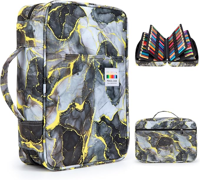 YOUSHARES 300 Slots Color Pencil Case - Pen Case Organizer with Handy Wrap & Zipper, Multilayer Holder for Prismacolor Colored Pencils & Gel Pen (Marble Gray)