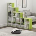 Furinno PASIR Book Shelf, 4-Tier Modern Bookshelf, Open Shelves Bookcase 9 x 12 x 42, for Living Room, Bedroom, Home Office, Green/White