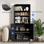 BORNOON 71.4" Tall Bookshelf with Cabinet, 5-Tier Floor Standing Bookcase with Doors & Adjustable Shelves, 31.5" Wide Storage Shelf, Metal Handles, Modern Organizer for Home Office, Living Room