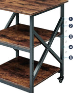Fannova 23.6 x 23.6 Inches Large Printer Stand, 3 Tier Square Printer Table with Height Adjustable Storage Shelf, Rolling Printer Cart with Industrial Wheels for Home Office - Rustic Brown