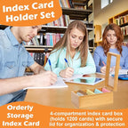3x5 Index Card Holder with Dividers Bamboo Index Card Organizer Index Card Storage Box 150 Index Flash Cards 25 Index Cards Dividers 2 Letter Smile Stickers for Office Business Home (3 x 5 Inches)