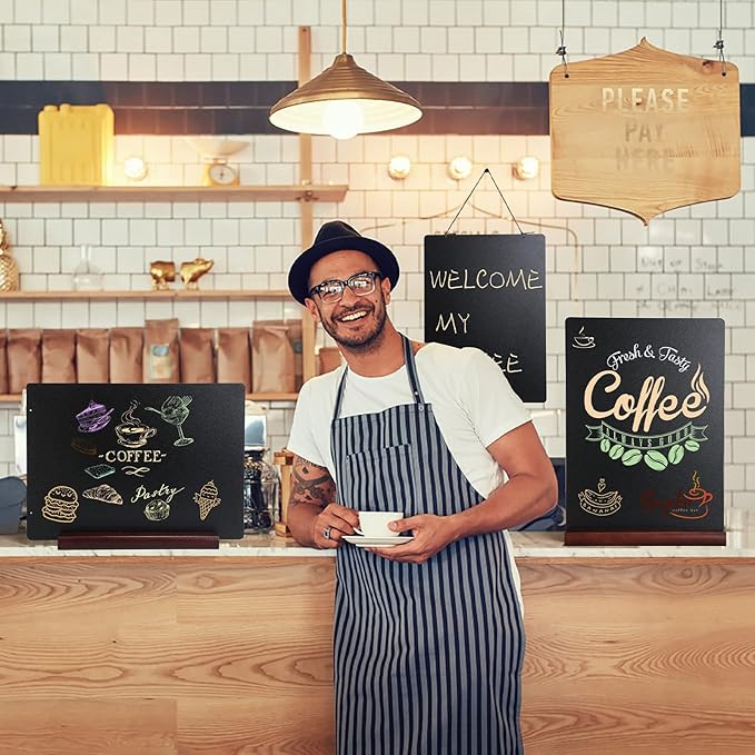 11.7x16.5 Inch Tabletop Chalkboard with Wood Base, Menu Chalkboard Stand, Message Board, Bar and Special Event Decorations, Hanging Double-Sided Chalkboards Sign for DIY Home Decoration-Walnut