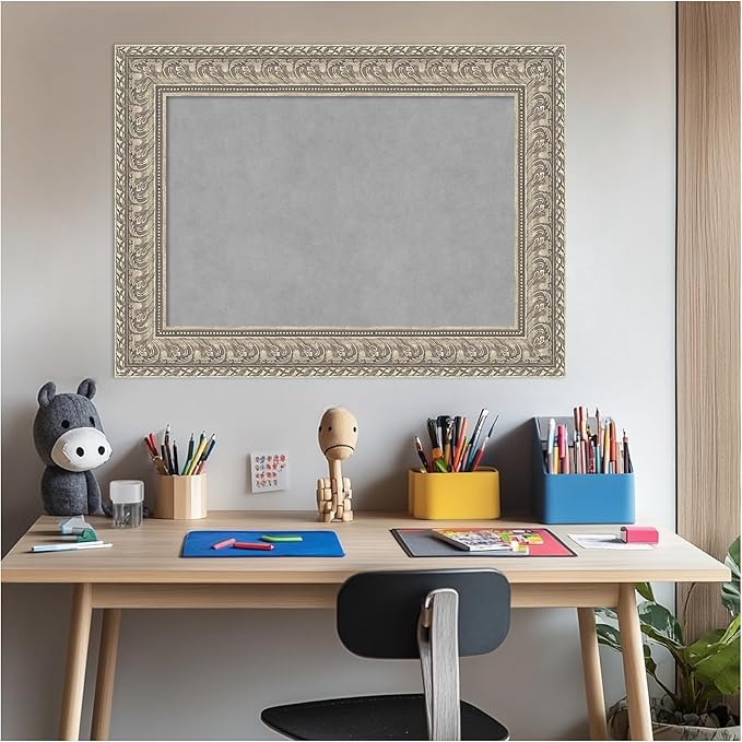 Amanti Art Silver Framed Magnetic Board 23x31 Medium Vision Board for use with Magnets, 100% Metal Sheet to Display Items as Office Decor or for Home Organization in mudroom, Kitchen or Kids Room