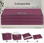 Graciadeco Large 17" 36 Quart Collapsible Stackable Storage Bins with Lids, 3 Packs Purple Linen Fabric Closet Boxes with Lids, Storage Cube Baskets Container Organizers for Bedroom Office (17x12x11)