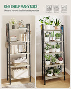 Hzuaneri Ladder Shelf, Bookshelf Bookcase, Freestanding Corner Storage Shelve with 2 Hooks for Home Office, Living Room, Kitchen, Bedroom, Industrial, 11.8" D x 23.6" W x 63" H, Greige BC19305B