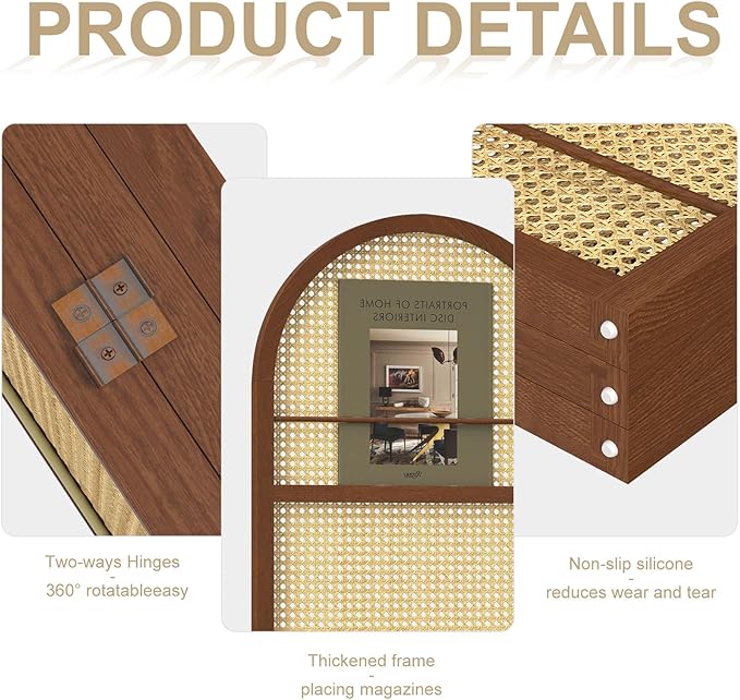 Rattan Room Divider with Bookshelf,Privacy Screen for Home Office & Bedroom,Portable Partition, Wooden Frame