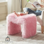 ZYKZYK Modern Vanity Stool Ottoman, Backless Faux Fur Small Footstool for Makeup Room, Living Room, Bedroom, Entryway Portable and Comfortable Seating (Single Piece) Pink