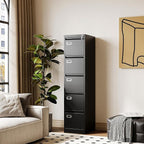 Fesbos File Cabinets - 5 Drawers Vertical 17.8" Deep Lockable Filing Cabinet - Black & Gray Metal Storage Cabinets for Home Office to Hanging Files Letter/Legal/F4/A4 Size