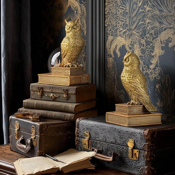 MXARLTR Decorative Owl Bookends, Book Ends for Shelves, Vintage Resin Bookends with Anti-Slip Base for Books Lovers Home Office Decor Book Holder (Gold)