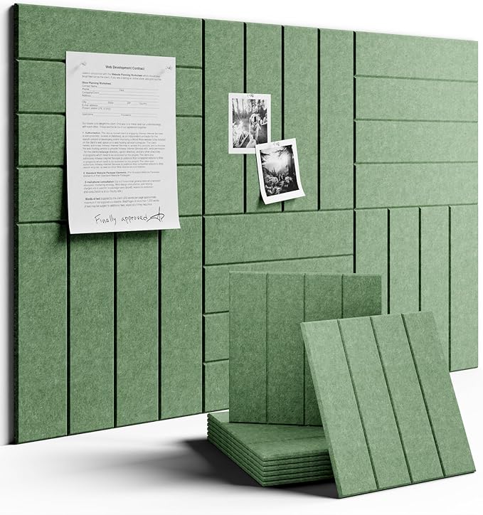Large Felt Bulletin Board 36"x24" Cork Board Alternative - 6 Pack with 40 Safe Removable Adhesive Tabs, Cork Boards for Walls Pin Board for Home Office Classroom Felt Board-Moss Green