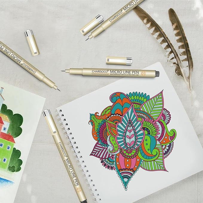 CHARSOCO 01 Micro Pen, Fine Point Pen with 36 Colors, Waterproof Archival Ink, 0.25mm Fineliner Ink Pens for Artist Illustration, Sketching, Anime, Manga, Technical Drawing and Scrapbooking