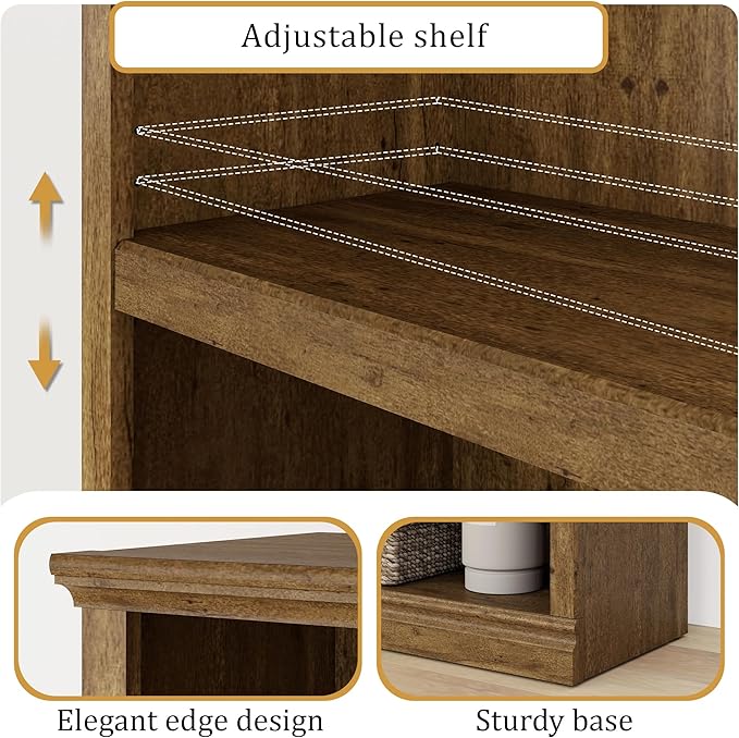 blini 5-Shelf Tall Bookcase Wooden Bookshelves 33in Wide Floor Standing Display Storage Shelves Vintage Oak Bookcase for Home Office, Living Room, Bed Room