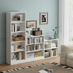IRONMIX White Cube Storage Organizer with 4 Storage Basket, Metal Short Bookshelf with Storage, 2 Tier Horizontal Bookshelf, Small Cube Bookcase for Home Office Library (White, 700+1037 with Basket)
