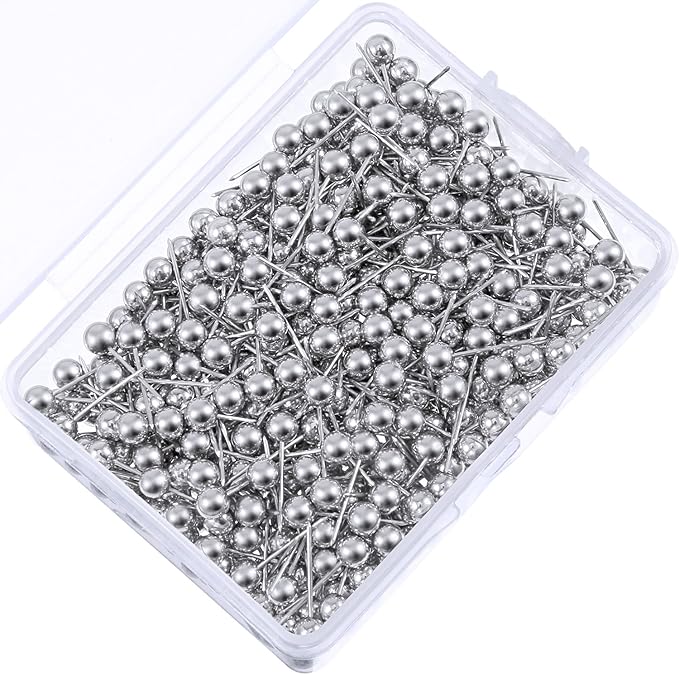 WILLBOND 500 Pack Map Push Pins Map Tacks Small Round Head Push Pins Thumb Tacks for Travel Picture Photo Bulletin Board Wall DIY Craft School Office Home(Silver,1/8 Inch)