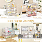 Stebopum 4 Pack Stackable Storage Drawers Clear Acrylic Organizer Bathroom Makeup Organizer and Storage for Beauty Supplies,Ideal for Vanity, Bathroom,Cabinet,Pantry Organization