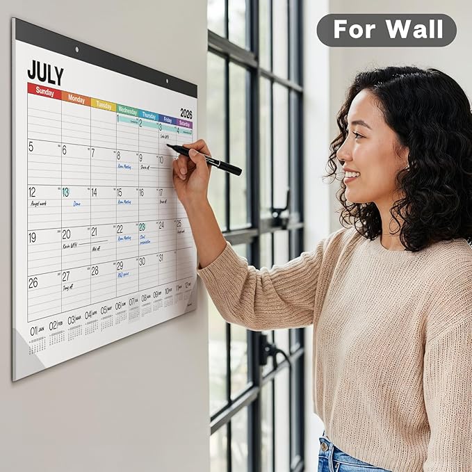 Dunwell 2026 Desk Calendar 22x17, Large Monthly Desk Blotter or Hanging Wall Calendar, Colorful Design, Jan–Dec 2026, Lined Daily Blocks, Easy to Read