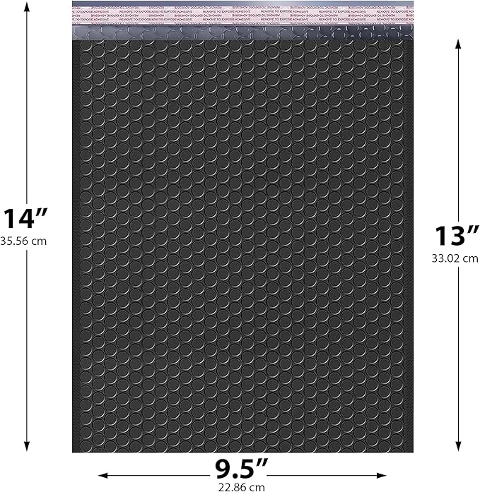 Black 10x13 Inch Poly Bubble Mailers |Self Seal Padded Envelopes for Thick books | Air Cushioned Bubble Mailer | Usable Size 9.5x13 Inch | Waterproof Lightweight Mailing Shipping Bags | 200 Pack Bulk