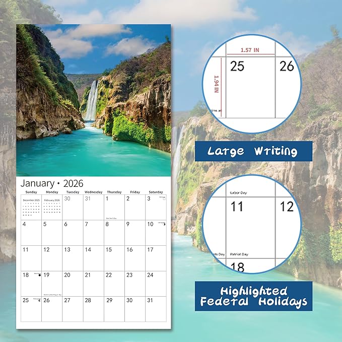 2026 Wall Calendar,Calendar 2026, July 2025 - December 2026, Wall Calendar Mystic Falls, 12" x 24" Opened,Full Page Months Thick & Sturdy Paper for Gift Perfect Calendar Organizing & Planning