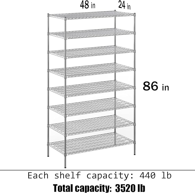 Regal Altair 24" Deep x 48" Wide x 86" Height Wire Shelving Kit | 8-Tier | NSF Commercial Storage Rack Unit