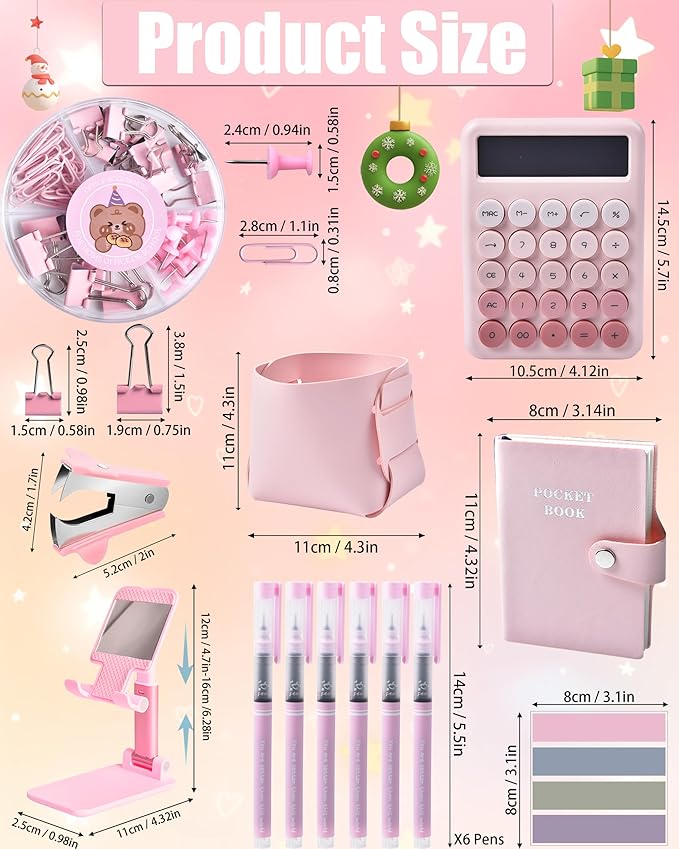 LXEVIHK 21Pcs Pink Desk Organizers and Accessories With Mesh Desk Organizer and 360°Rotating Pen Holder and a Lot of Office Pink Office Supplies Beautifully Presented in a Gift Box