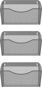 EasyPAG 3 Single Pocket Wall File Organizer, Mesh Hanging File Folder Organizer for Letter/A4 Size Folders, Wall Mounted Vertical Mail Holder for Paperwork, Office, Home, School, Silver
