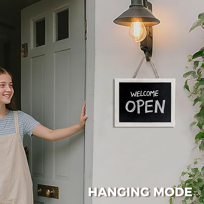 SELEAD 100% Real Wood Frame Magnetic Chalkboard with Stand - 10x12 Inch Small Tabletop/Hanging Chalk Board Words Sign Board, Message Menu Board for Cafe, Business, Wedding - Vintage White