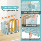 OrgMate Desk File Folder Holder Organizer-5 Vertical Compartments Racks and Paper Letter Tray,Mesh Magazine File Holder Sorter,Desktop Accessories & Workspace Organizers for Home,Office,School-Blue