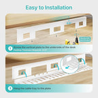 PEGZONE Under Desk Cable Management Tray, 31.5 Inches Metal Cord Organizer Rack, Desk Tray for Power Strip, Cord, Wire, Easy Mounting Cable Management Under Table for Home Office, White