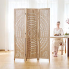 5.6 Ft Folding Room Divider, Portable Privacy Screen & Partition, No Assembly Required for Use as Cat Litter Box Cover, Clutter Hider, Room Separator, 3 Panels (Natural)