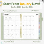 SUNEE 2026 Weekly & Monthly Planner 6.4"x8.5"- 12 Month (January 2026 - December 2026), Vegan Leather Cover, Pocket, Bookmark, Notes, Monthly Tab, Sage Green