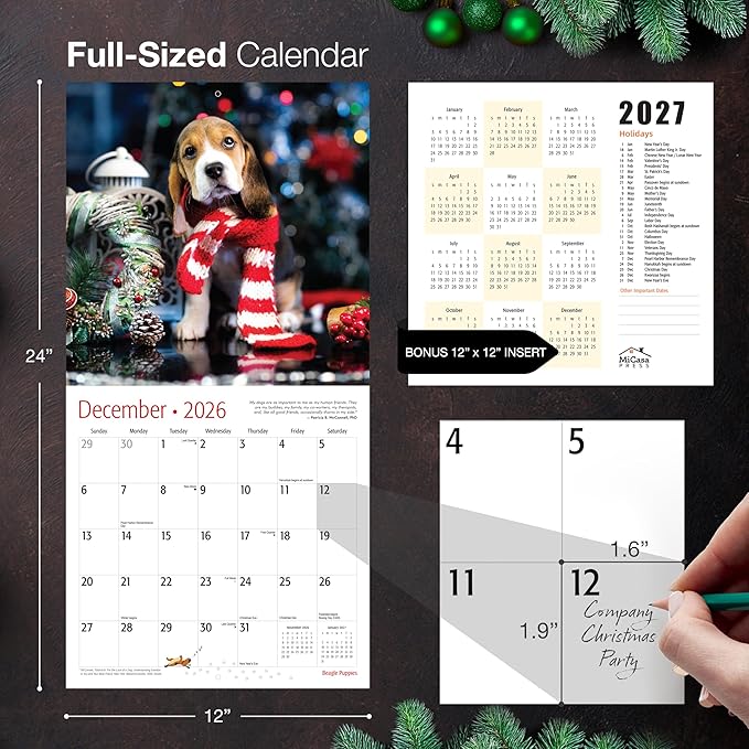 MICASA PRESS Beagle Puppies 2026 Wall Calendar 12 Month | 12" x 24" Open | Thick & Sturdy Paper | Holiday Gift | Cute Puppy Dog Calendar 2026