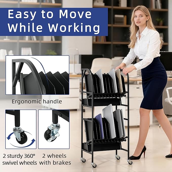 tonchean 20 Device Laptop Charging Cart, 2 Tier Open Charging Station for Laptops Tablet and Chromebook, Office and Classroom Mobile Charging Cart Open Charging Cart with Cable Management