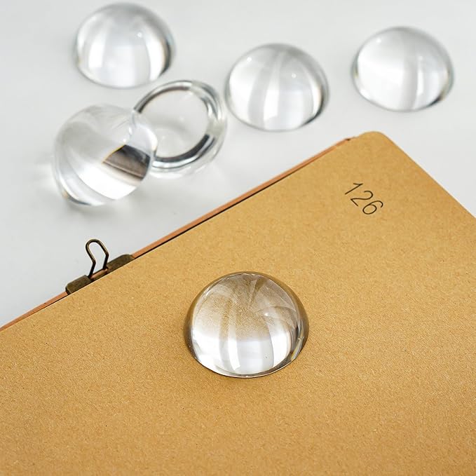 6Pack 1.6inch Crystal Dome Magnifying Paperweight, Clear Distortion-Free Optics Convex Lens Set for Physics Classroom Home Decor, Paper Weights for Outdoor Events