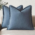 Foindtower Set of 2 Decorative Linen Fringe Throw Pillow Covers Cozy Boho Farmhouse Cushion Cover with Tassels Accent Pillowcase for Couch Sofa Bed Living Room Home Decor,26×26 Inch,Dark Blue