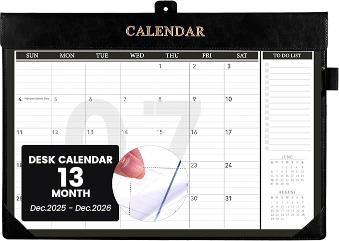 Yoment Desk Calendar 2026 Leather Desk Calendar with To-Do Lists, 13 Months Desk Pad Wall Calendar with Pen Holders PVC Cover for Work Office School Home Women Men, Dec 2025-Dec 2026, 17 x 12, Black
