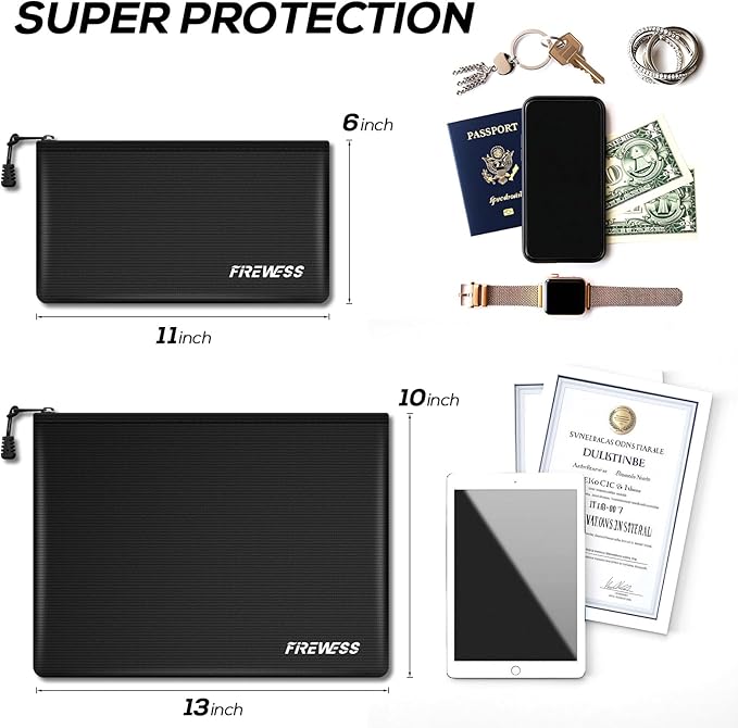 Fireproof Document Bag -2 Pack 13.4"x10" and 11"x6" Non-itchy Fireproof Money Bag, Waterproof Zipper holder for Valuables, Fire & Water Resistant Safe Pouch for File,Cash,Passport,Keys