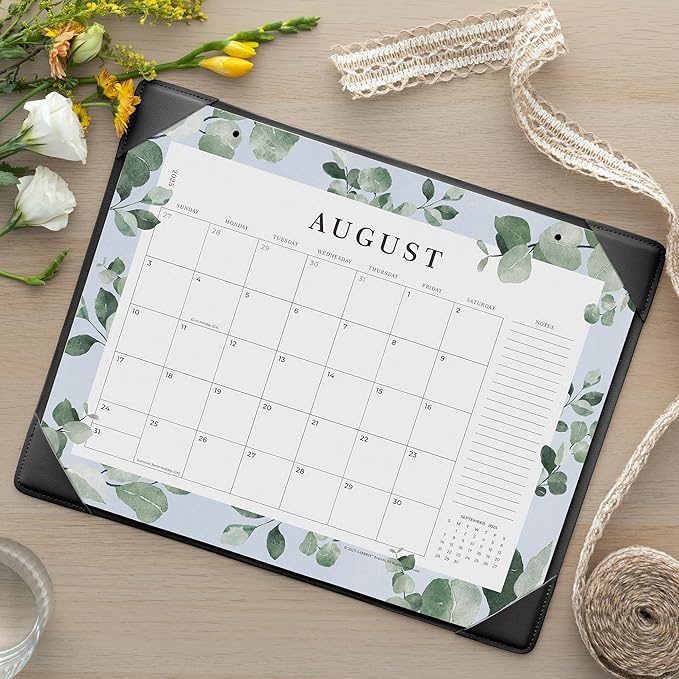 Cabbrix Desk Calendar 2026 with Desktop Mat, 2026 Desk Calendar January 2026 to December 2026, 15" x 12" Flat Monthly Desktop Calendar for Home Office School Planing, Greenery